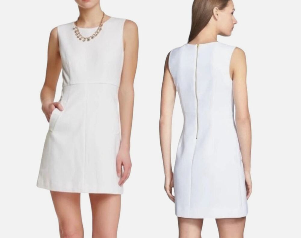 Diane von Furstenberg Carpreena White Mini Shift Dress Pockets DVF Women's 8